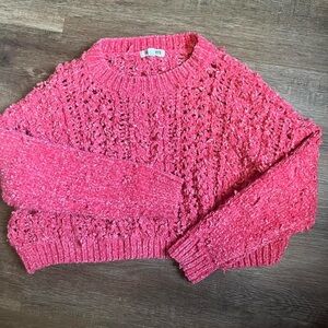 Cute hot pink see through knit cropped sweater
